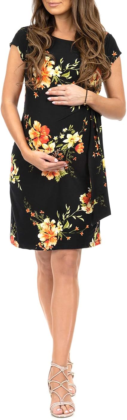 Mother Bee Maternity Women's Maternity Side Ruched Dress with Belt at  Women’s Clothing store