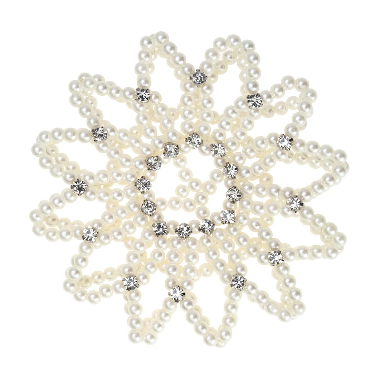 FRCOLOR Handmade Elastic Crochet Pearl Hair Snood Net, Elegant Bun Cover for Ballet Dance, Gymnastics, and Party Decoration (White)