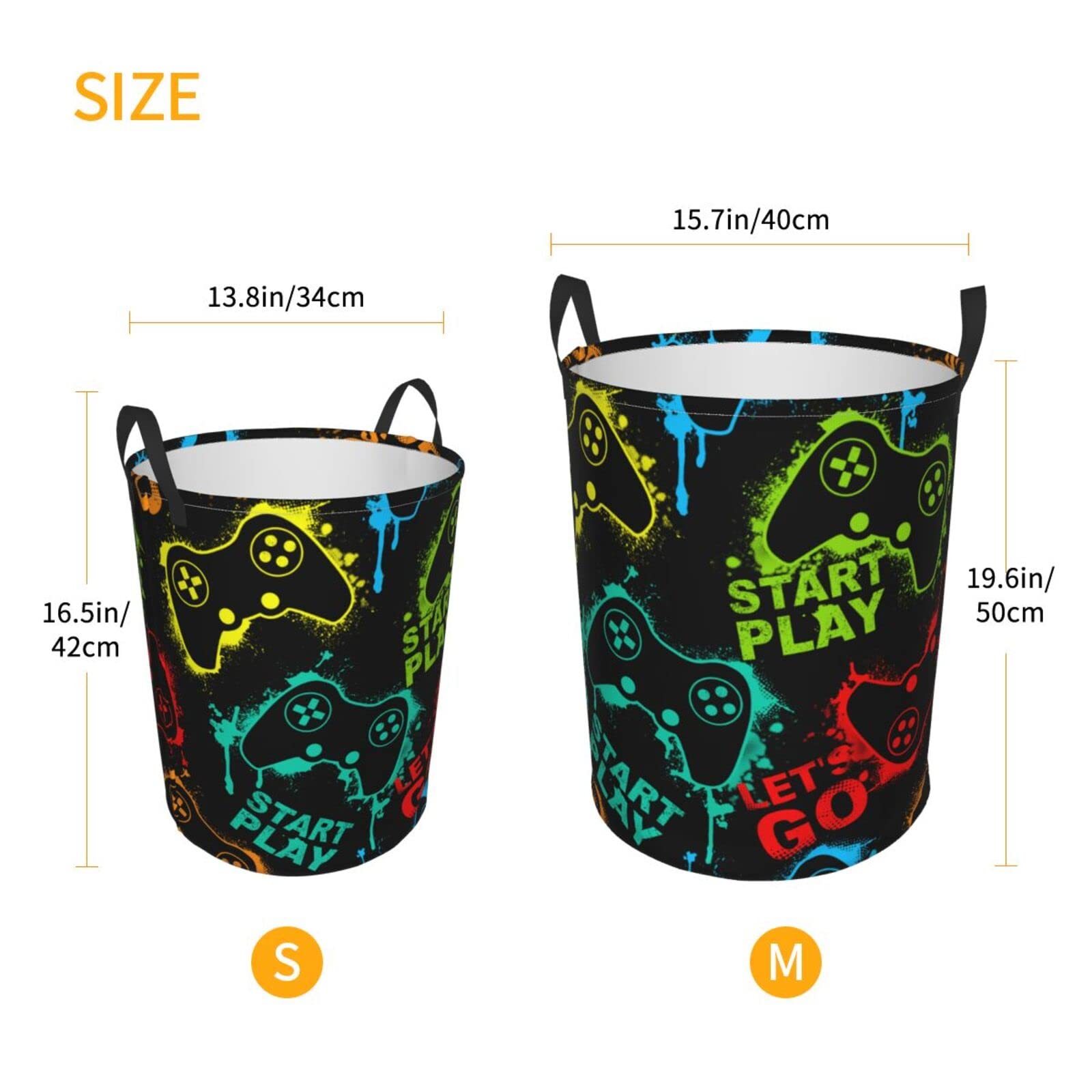 Gbuzozie Colorful Silhouettes Game Joystick Round Laundry Hamper Storage Basket Toys Clothes Organizer Bin For Home Bathroom Bedroom Dorm Nursery, 38l