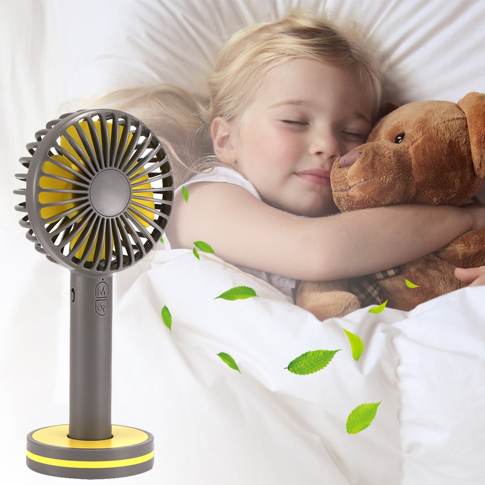 Niubity Mini Handheld Personal Fan Rechargeable Battery Powered 3 Speed Portable Adjustable Table USB Fans Travel Cooler 2000mAh(Gray)