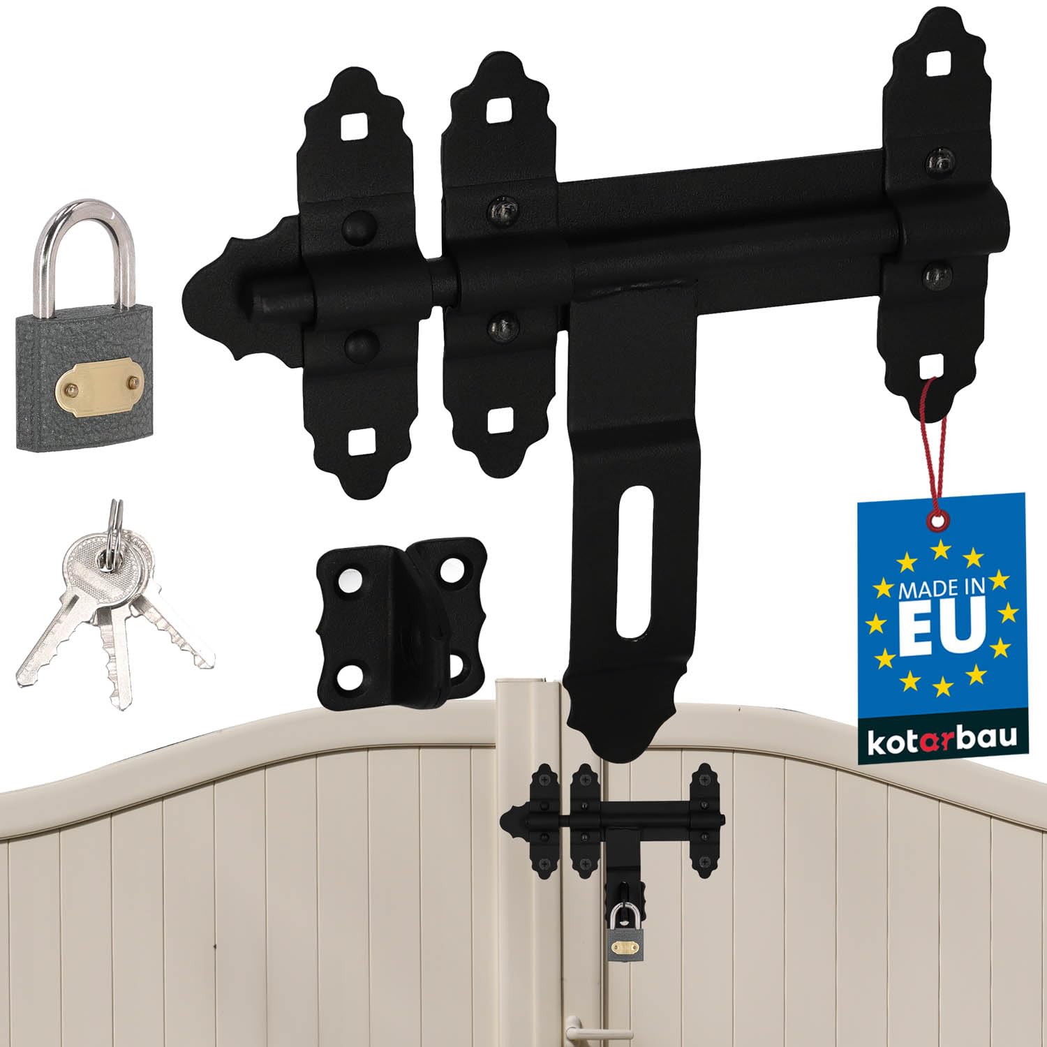 KOTARBAU® Bolt Gate Latch 200 mm (7.87 in) with Padlock Door Latch Lock Barrel Bolt Shed Barn Chicken Coop Powder Coated