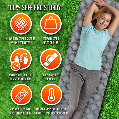 Royexe Heavy Duty Sleeping Pad | Ultra Thick Inflatable Camping Mat | Lightweight Bed for Backpacking, Hiking and Fishing | Compact Sleeping Bag Air Mattress (Grey) - Thumbnail 5