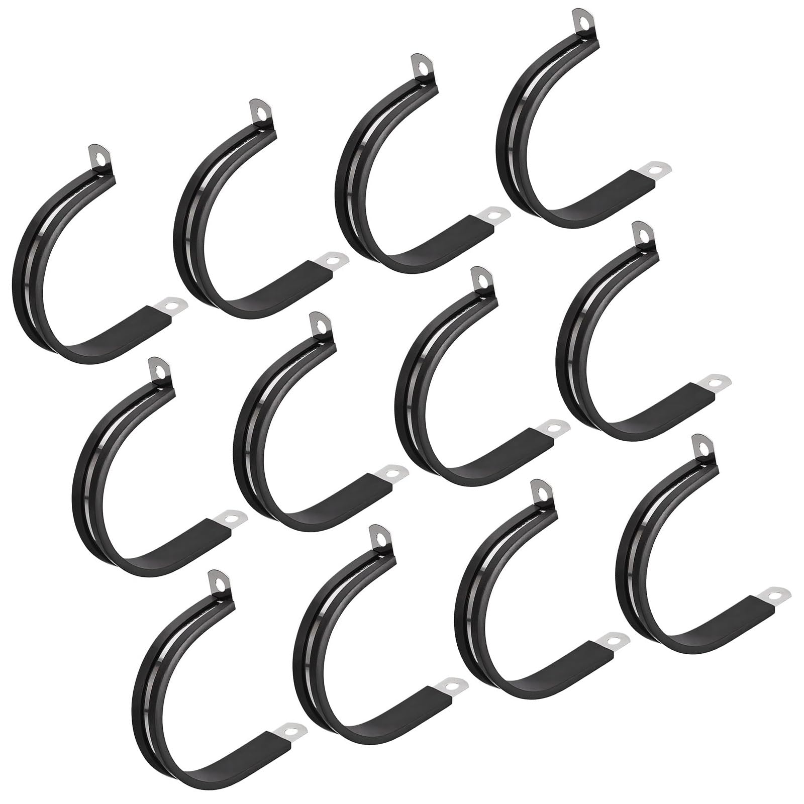MACHSWON 12Pcs 1-7/8 Inch(48mm) Cable Clamp, Rubber Cushioned Insulated Clamp 304 Stainless Steel R Shape Bracket Metal Pipe Clamp Tube Holder for Wire Hose Tube