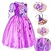 Princess Costume for Girls Party Dress Up with Long Braid and Tiaras Set Age of 6-7 Years(130cm) Purple