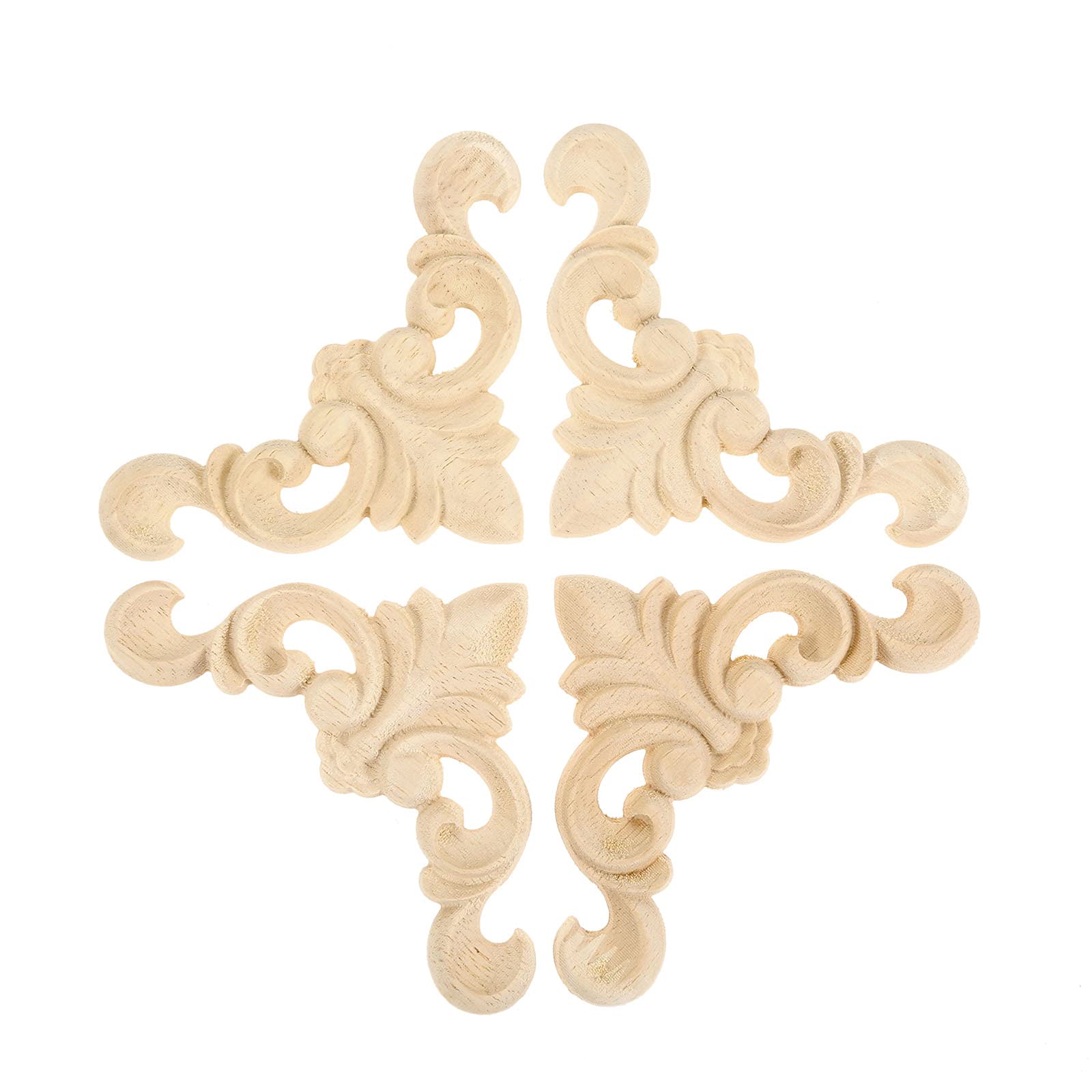 MUXSAM 4pcs Wood Carved Mouldings Furniture Corner Onlay Applique Unpainted Home Decor 8 * 8 * 0.8cm
