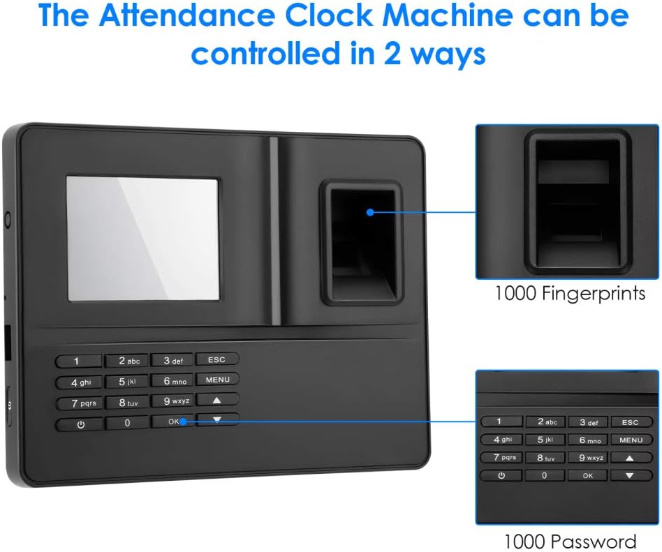 Time Clocks for Employees, Self-Contained Fingerprint Attendance Machine Proximity Time Clock Online Work Attendance Check-in Machine (Black) : Electronics
