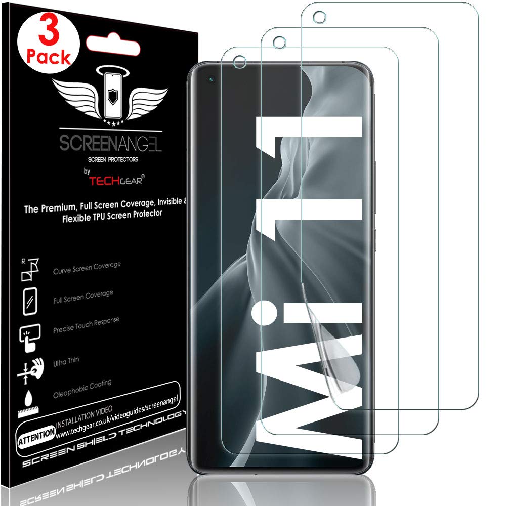 TECHGEAR [3 Pack Screen Protector fits Xiaomi Mi 11 5G [Screen Angel Edition] [Case Friendly] [Bubble Free] [FULL Screen Coverage] HD Clear Flexible TPU Film