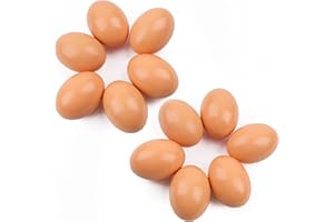 YunKo 12PCS Wooden Eggs Fake Easter Eggs for Craft Nest Egg Brown Wooden Egg for Laying Chickens