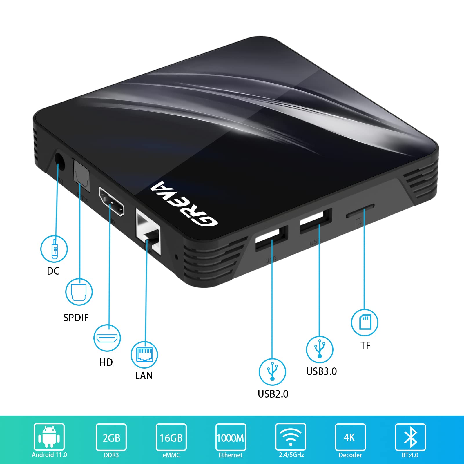 Android TV Box 11.0 Amlogic S905W2 Android Box 2GB RAM 16GB ROM with 2.4G/5G Dual WiFi and BT 5.0 Smart TV Box Support 1080P Ultra HDR 4K Streaming Media Player