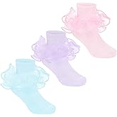 Durio Girls Ruffle Socks Toddler Baby Girl Socks With Big Double Lace Colorful Frilly Dress Socks for Toddler Girls Kids