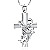 QGJNSGC Urn Necklaces for Ashes Butterfly Cremation Jewelry for Ashes for Human Cross with Crystal Butterfly Memorial Ash Pendant Keepsake Jewelry Gifts for Loss of Loved One