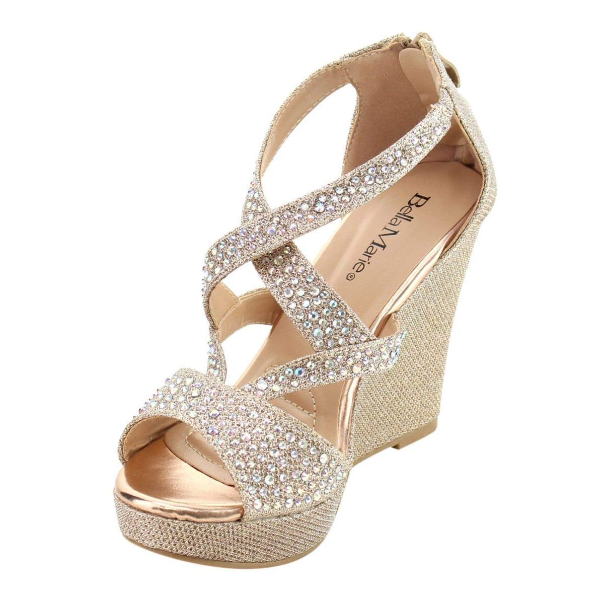 Bella Marie Santo Women's Rhinestone 4.25" Wedge Sandal