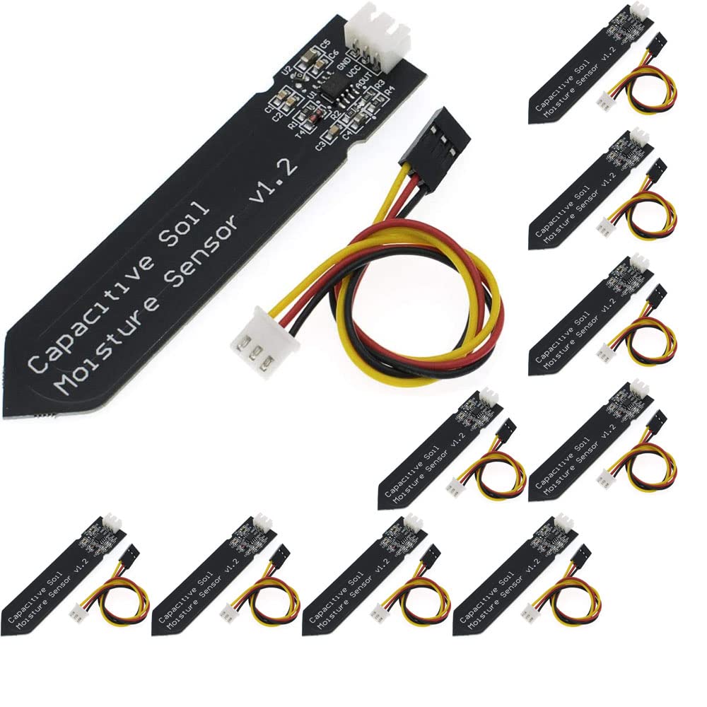 Fasizi 10pcs Capacitive Soil Moisture Sensor Corrosion Resistant for Arduino Moisture Detection Garden Watering DIY