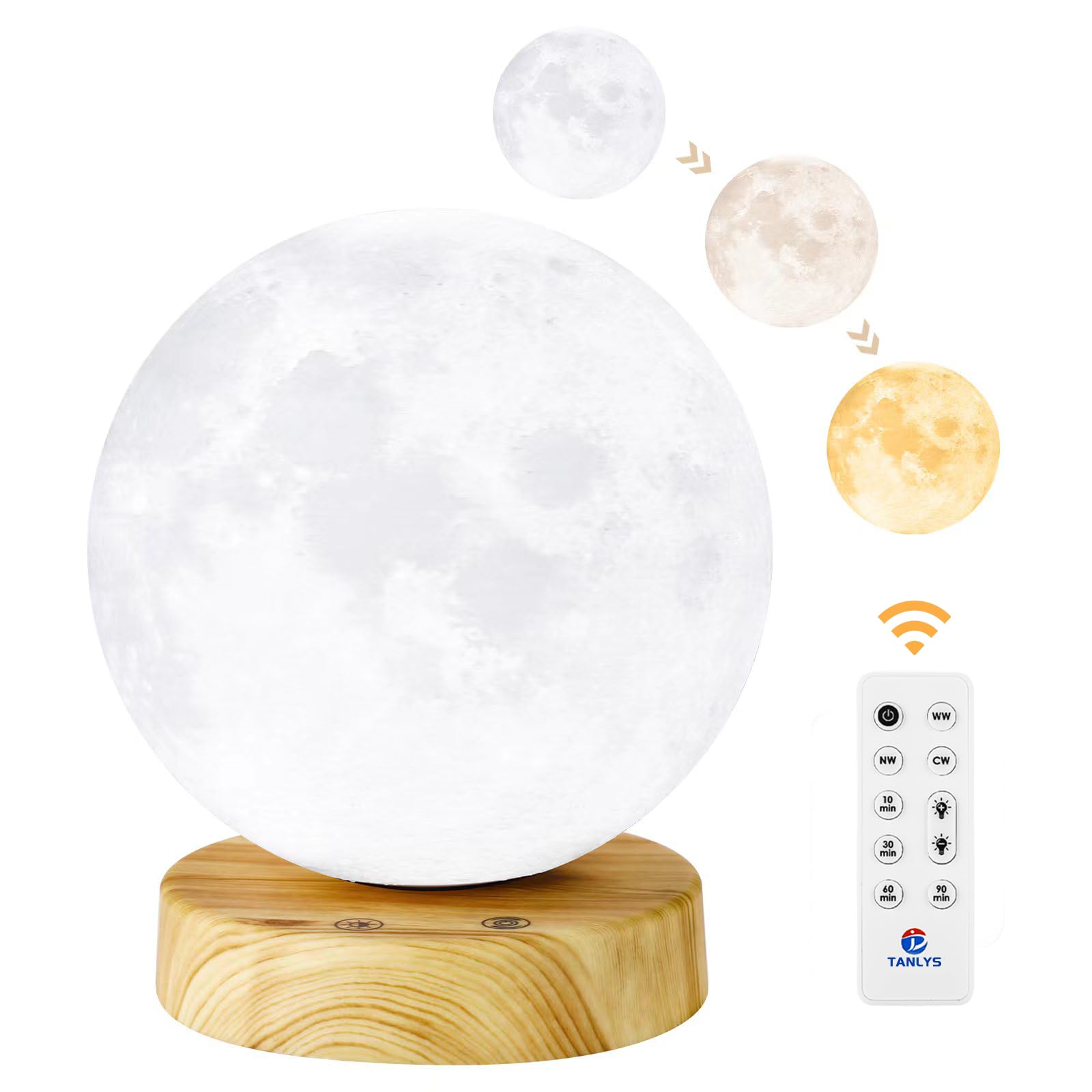 Sad Lamp, Tanlys 10,000 Lux Moon Light Therapy Lamp, UV-Free Daylight lamp, Sunlight Lamp with Remote Control, Adjustable Colors/Brightness and Timer, Sun Lamp for Office/Home/Decoration