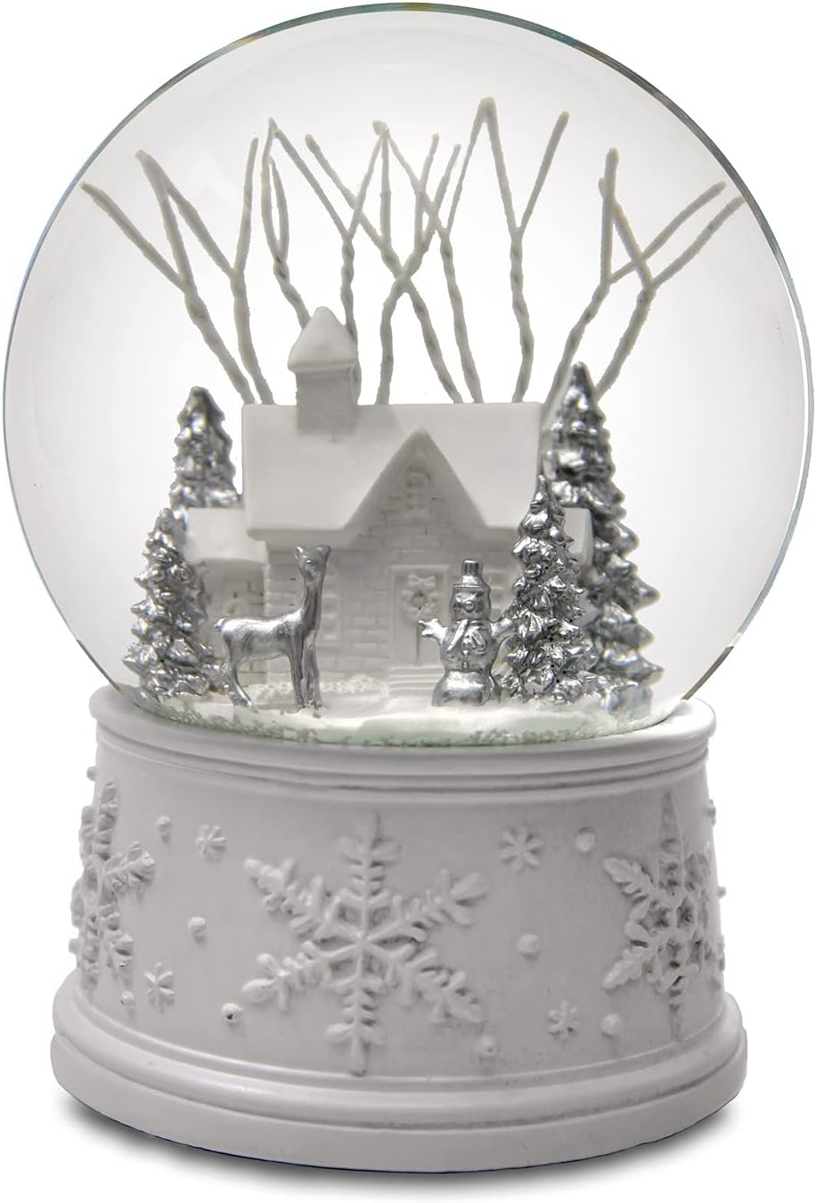 Snow Globes - 100MM White Christmas Snow Globe from The San Francisco Music Box Company