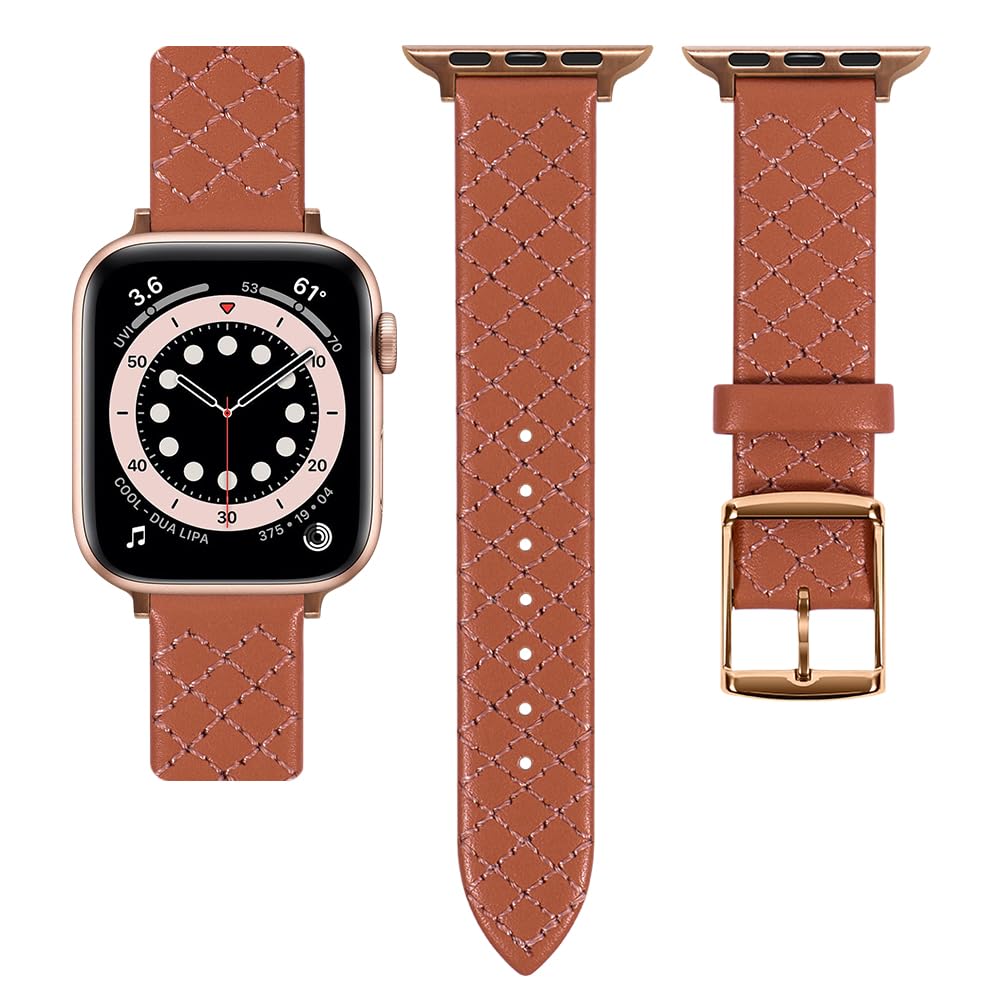 Coholl Leather Strap Compatible with Apple Watch Band 38/40/41/42/44/45/49mm, Stainless Steel Clasp Replacement Bands for Men and Women Compatible with iWatch Series 8 7 6 5 3 2 1, SE (42, coffee)