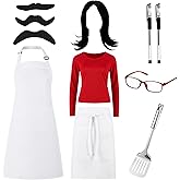 JenPen 11 Pcs Halloween Burger Shop Couple Costume Set Adult, Chef Waitress Apron Outfit for Men Women Halloween Cosplay