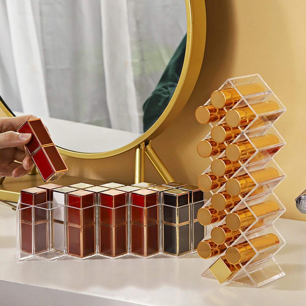 HJKL 16 Grids Lipstick Storage Box,Acrylic Fish Shape Waterproof Clear Cosmetic Display Stand Lip Gloss Case Holder Lipstick Organizer Tower: Beauty