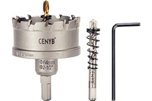 CENYB 2-1/2" (64mm) Tungsten Carbide Tipped Hole Saw with 2Pcs Titanium-Plated Pilot Drill Bits for Hard Metal,Stainless Steel,Iron,Aluminum Alloy,Wood and Plastic