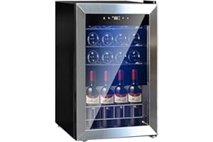 SMETA Wine Refrigerator Under Counter 25IN Height Mini Wine Fridge 19 Bottles Countertop Freestanding Portable Bar Cooler Cellar for White Red Wine Cava Champagne Beer Quiet Operation Stainless Steel