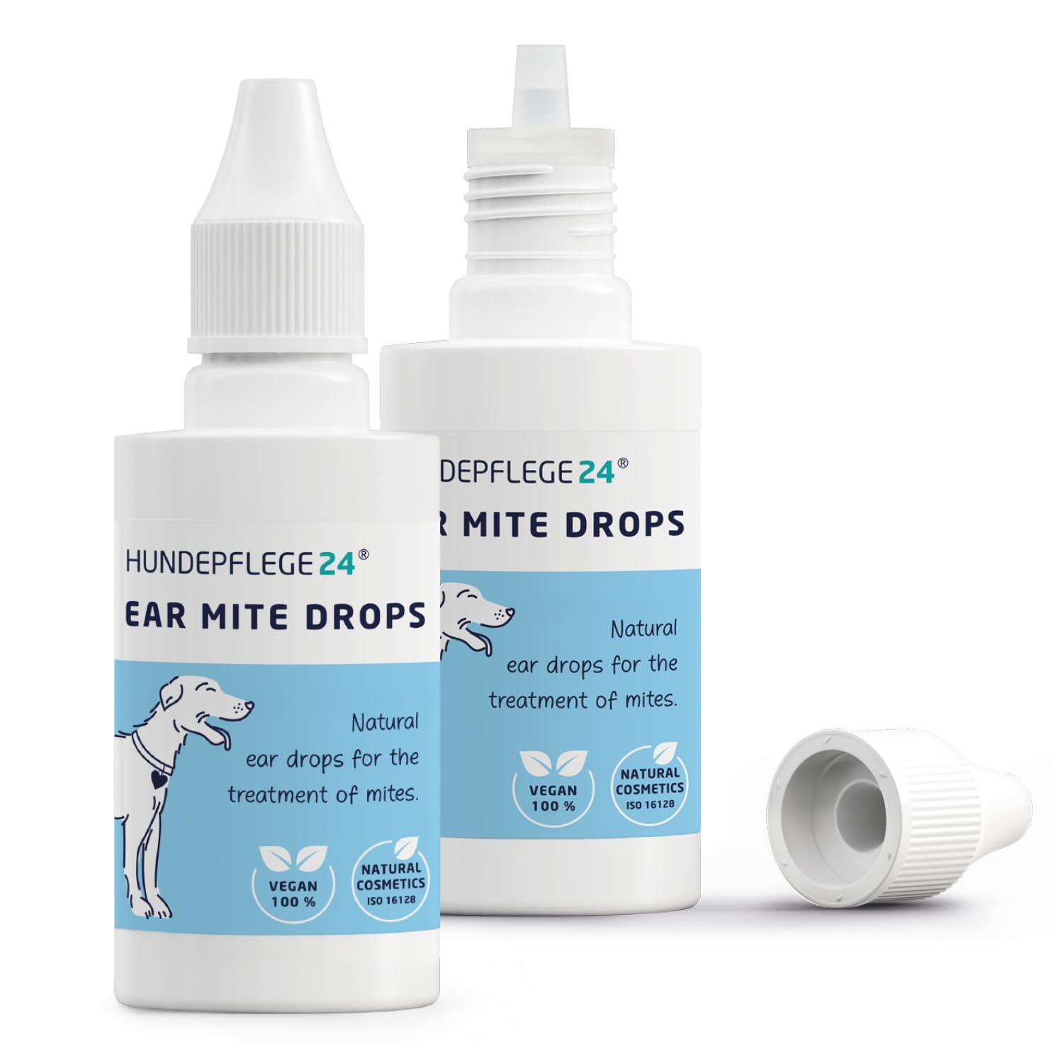 Hundepflege24 ear drops for dogs & cats against ear mites, inflammation, ear mange, itching & discharge - 100% natural, effective immediate relief - dog ear drops for infection - 2 x 50ml