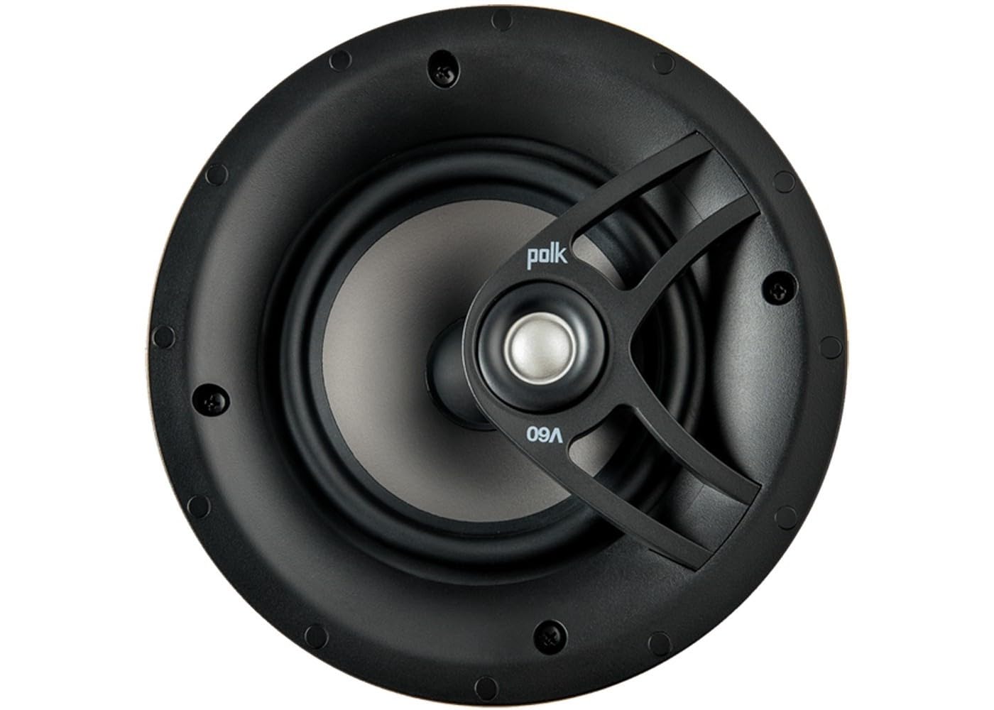 Polk Audio V60 in-Ceiling Speaker (Single), Ideal for All Rooms, Including Damp and Humid Rooms Like Bathroom, Kitchen or Utility Area, Easy Installation, (Black, Paintable Grille)