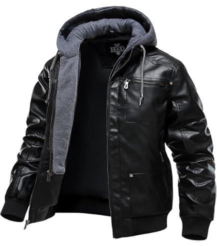 Maiyifu-GJ Men's Camo Faux Leather Jacket Winter Warm Moto Jacket