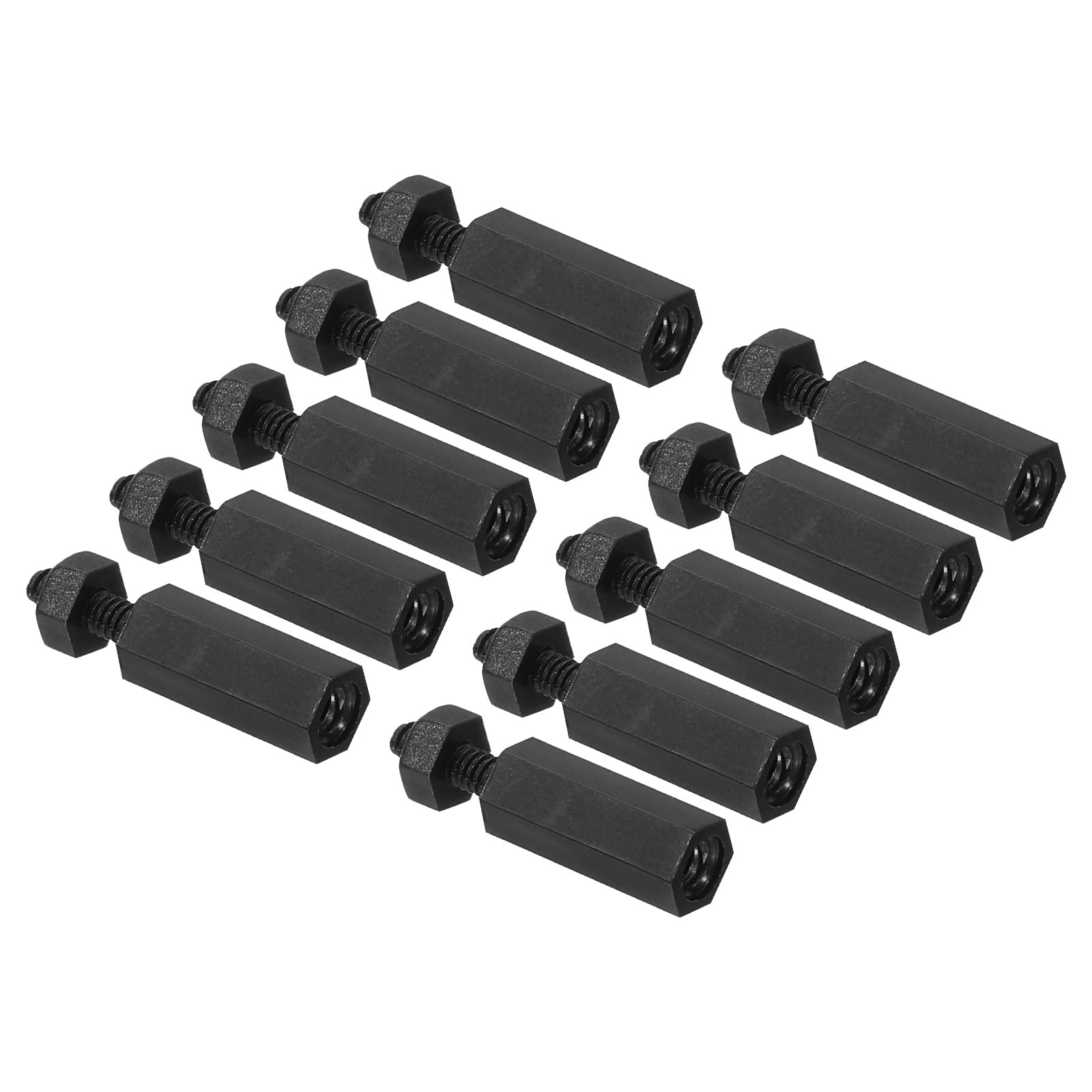 PATIKIL M2 Nylon Hex Standoff Screws Nuts, 1Set/100Pack PCB Male Female Threaded Kit for Motherboards, Computer Cases, Circuit Boards, Electronics (10mm+5mm, Black)