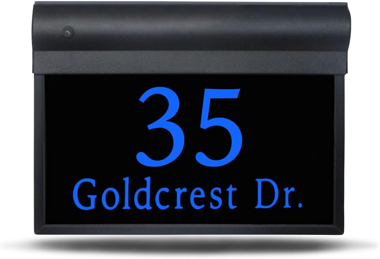 Sight Lights Personalized and Customized Illuminated LED Address Sign (Electrical), Modern Style with Street Name, 14 Inch, Bright Blue