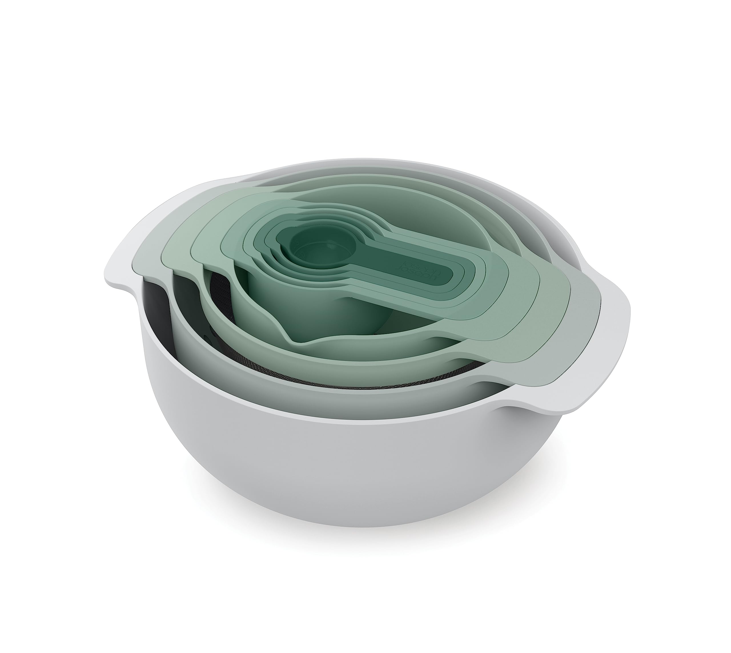 Photo 1 of Joseph Joseph Nest 9 Plus, 9 Piece Compact Food Preparation Set with Mixing Bowls, Measuring cups, Sieve and Colander, Editions Range, Sage Green