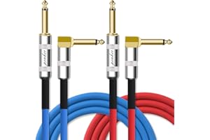 Penker 2 Pack Guitar Instrument Cable 3FT,Right Angle to Straight AMP Cord,Gold Plated 6.35mm Guitar Cord,1 Meter for Guitar Bass Keyboard Effector Microphone Mixer,Blue&Red