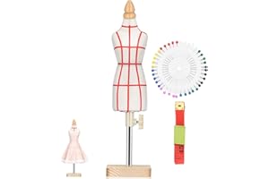 SEWACC Female Dress Form Mannequin 1/4 Size Miniature Sewing Mini Trouser Dress Form Dressmaker with Ruler and Needle for Sewing Pattern Making