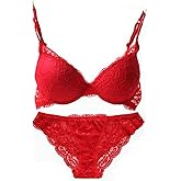 Nanier Women's Solid Lace Push up Bra Set