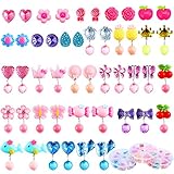 Aneco 24 Pairs Clip-on Crystal Earrings Girls Play Earrings Princess Clip on Earrings Set for Party Favor Packed in 3 Clear Boxes