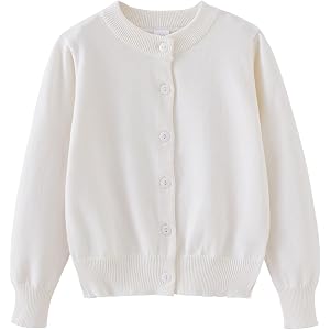 V FOR CITY Kids Girls Cardigan Cotton School Uniforms Sweater 6-12 Years | Long Sleeve, Button Closure, Side Split, Unisex Ba