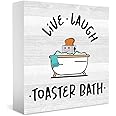 Live Laugh Toaster Bath Sign, Funny Bathroom Decor, Gift for Dark Humor Lover Wooden Sign 5 x 5 inch, Farmhouse Guest Half Bathroom Dark Humor Decoration