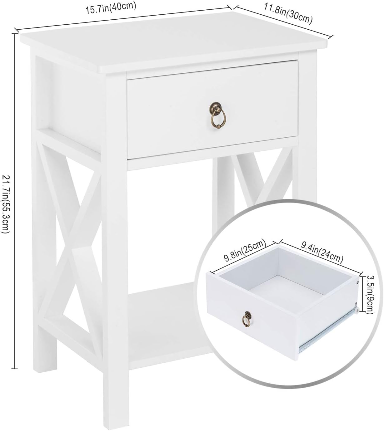 Bonnlo White End Table Nightstand with Drawer and Shelf for Storage: Kitchen & Dining