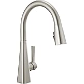 Delta Lenta Brushed Nickel Kitchen Faucet with Pull Down Sprayer, Modern Single Hole Kitchen Sink Faucet, Single Handle, SpotShield Stainless 19802Z-SP-DST
