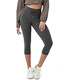 ODODOS Women's Drawstring Tie Daily Capri Leggings 19" Inseam, High Waist Compression Workout Cropped Yoga Pants