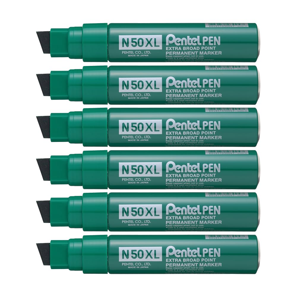Pentel N50XL Chisel Tip Permanent Marker - Green (Pack of 6)