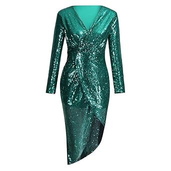 Kleider Damen,SANFASHION Damen Elegant Pailletten Wrapped Asymmetrisch Kleider Tief V Ausschnitt Glitzer Abendkeider für Hoch