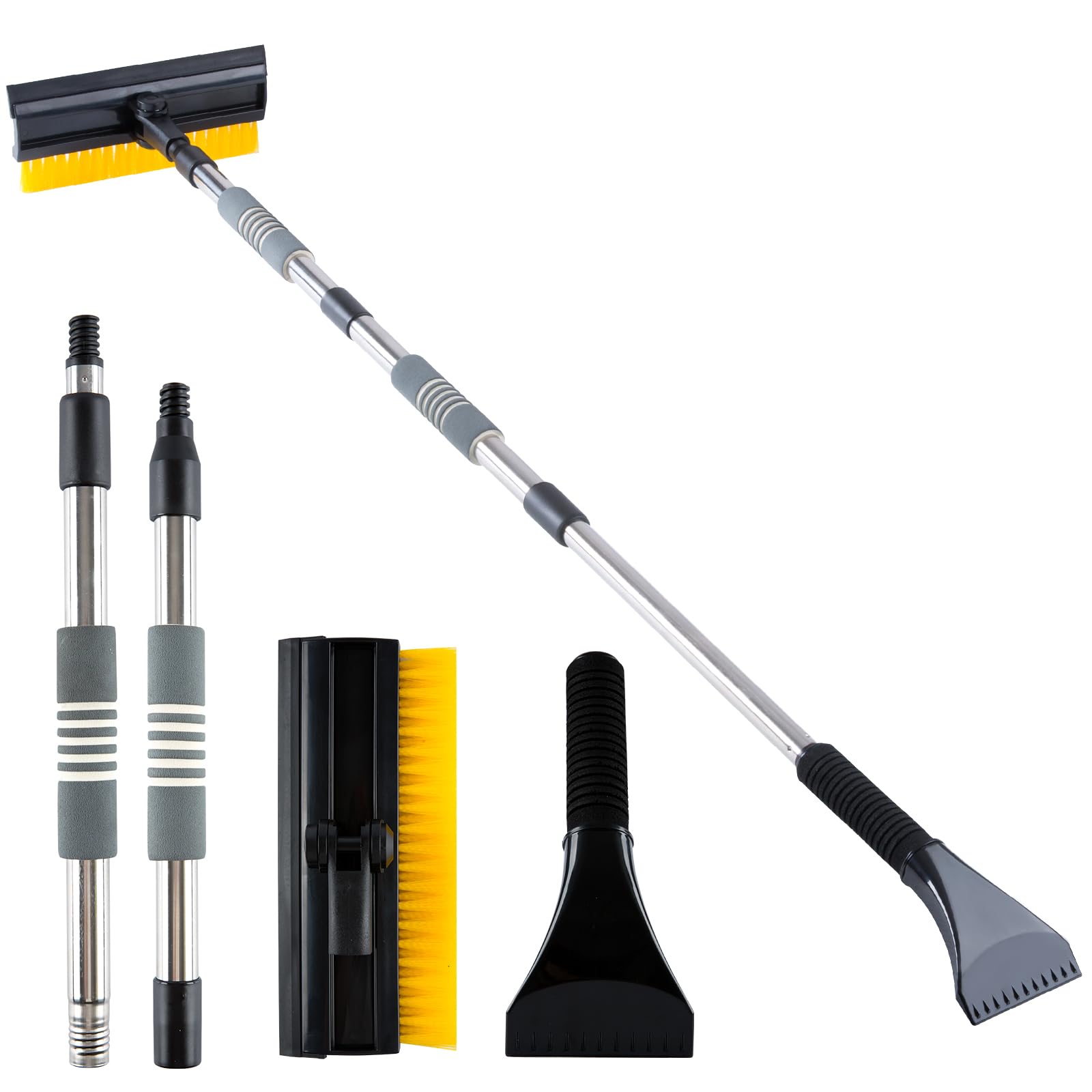 Photo 1 of 53'' Extendable Retractable Snow Brush & Ice Scraper for Cars/SUVs/Trucks - 360° Rotating Detachable Head, 10" Scratch-Free Squeegee, Ergonomic Foam Handle Winter Cleaning Tool (Yellow&Black)