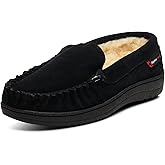 Alpine Swiss Men’s Moccasin Slippers Genuine Suede Slip-On House Shoes Memory Foam Insoles Plush Faux Shearling Lining Comfortable Indoor Outdoor Slipper with Anti-Slip Rubber Sole