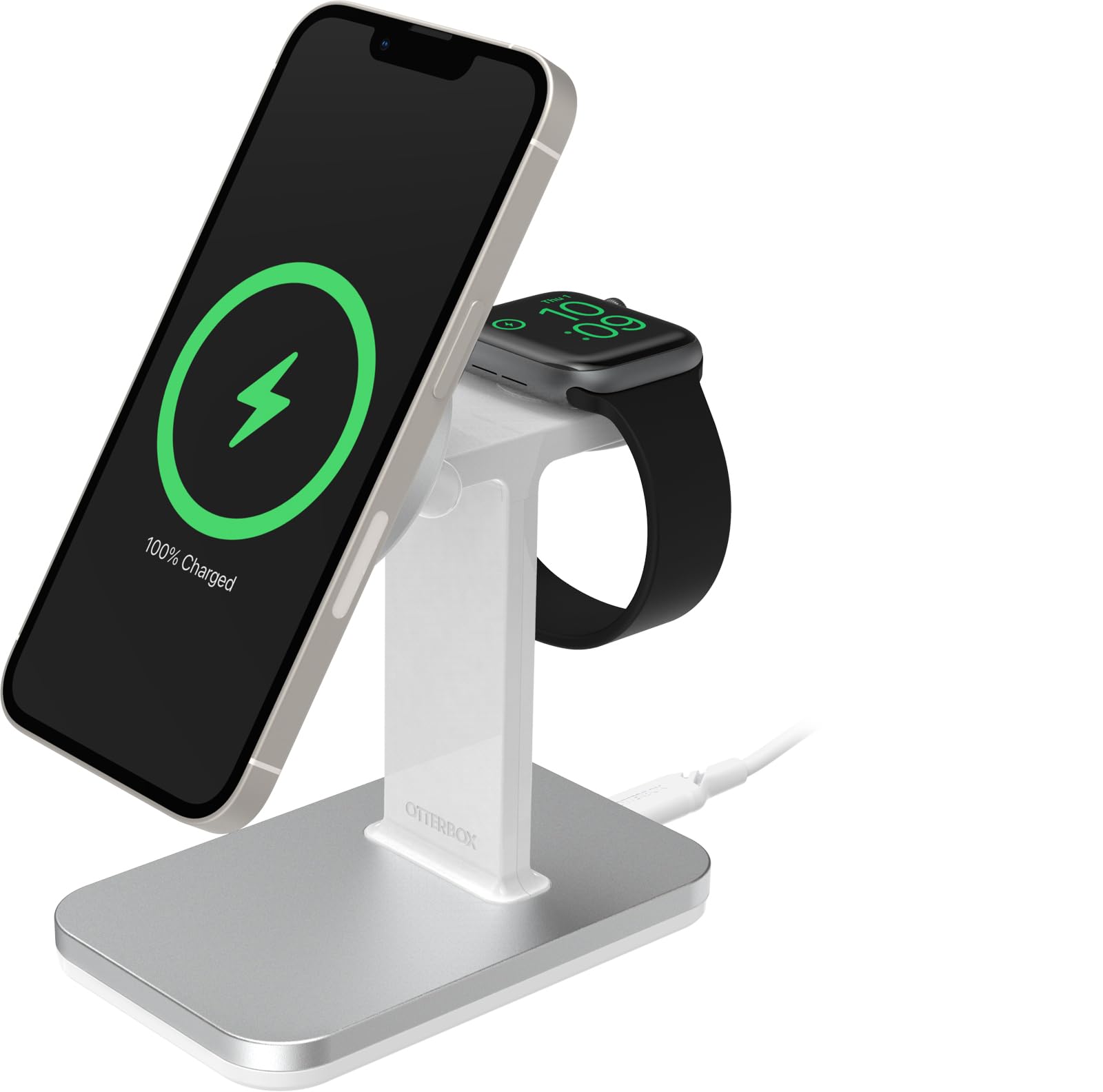 OtterBox Wireless 2 in 1 MagSafe Charging Stand,Type-C (2 Pin EU Plug), Strong Magnetic Alignment and Attachment with MagSafe, Sleek Multi-Devicie Charging Station for iPhone and Apple Watch, Grey