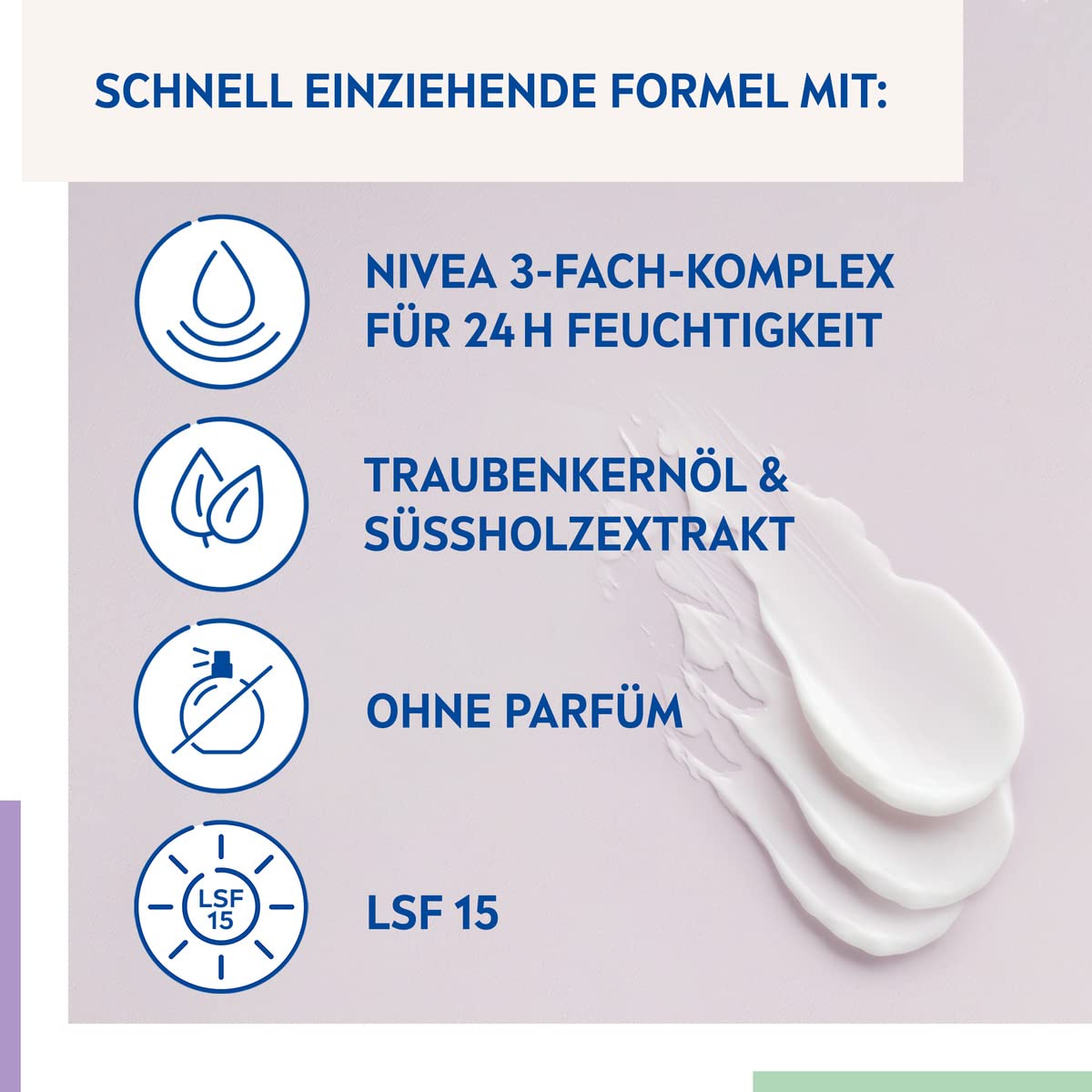 NIVEA Beruhigende Tagespflege 24h Feuchtigkeit LSF 15, parfumfreie Gesichtscreme für sensible Haut, zarte Tagescreme mit Traubenkernöl 3