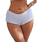 ohyeah Women Lolita Bloomers Ruffle Shorts Micro Shorts Cotton Soft Y2k Cute Fairy Pajamas Bottoms Low Rise S-3XL