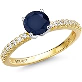 Gem Stone King 14K 2 Tone Gold Blue Sapphire and Lab Grown Diamond Engagement Ring For Women | 1.26 Cttw | Round 6MM | Gemstone September Birthstone