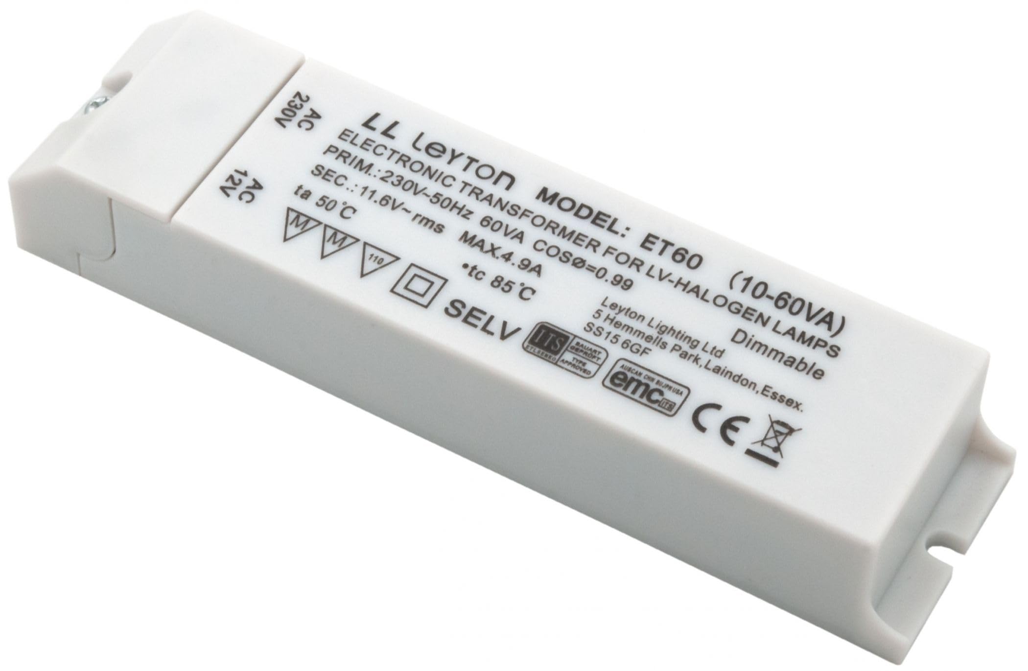 Leyton Lighting ET60FLY 10w - 60w 12v Low Voltage Halogen Transformer Fly Lead