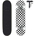 ANNEE 31x8 Inch Pro Skateboard Complete,7 Layer Canadian Maple Wood Double Kick Concave Skate Boards, Tricks Skateboards for Youths,Beginners,Girls,Boys,Kids,Teens,Adults (Black, White)