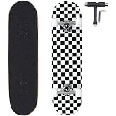 ANNEE 31x8 Inch Pro Skateboard Complete,7 Layer Canadian Maple Wood Double Kick Concave Skate Boards, Tricks Skateboards for Youths,Beginners,Girls,Boys,Kids,Teens,Adults (Black, White)